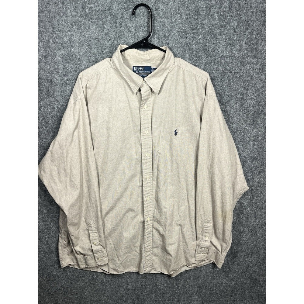 Polo Ralph Lauren Lowell Sport Shirt Mens 2XL Beige Button Down Pony Two-ply